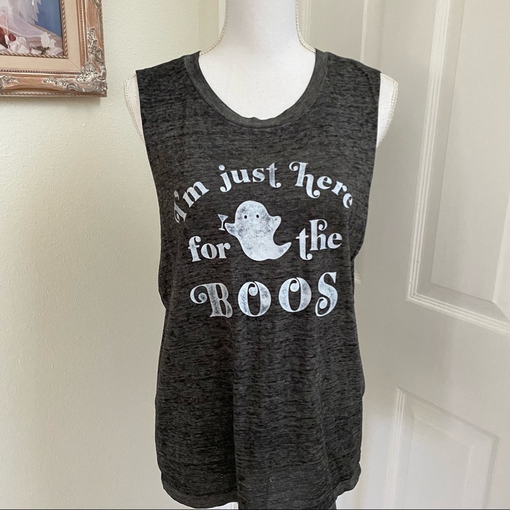 Fifth Sun Tissue Tank “I’m Just Here For The Boos” Grey Ghost Graphic Sz Large